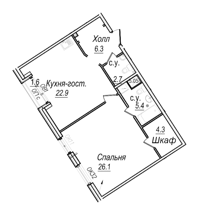 1-комнатная квартира 68.5 м², 5/8 эт., Комплекс апартаментов «Meltzer Hall»